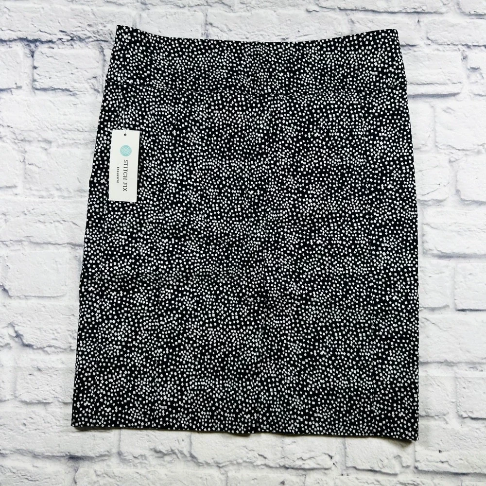 Margaret M Stitch Fix Womens Large Navy White Square Dot Stretch Pencil Skirt